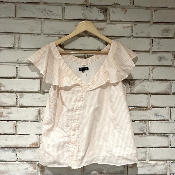 1. State Tops - 1.State ruffle asymmetrical button stripe tank